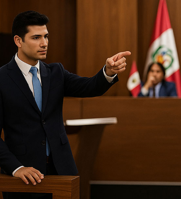 Estudiantes de la Universidad César Vallejo participando en clases y simulaciones jurídicas.