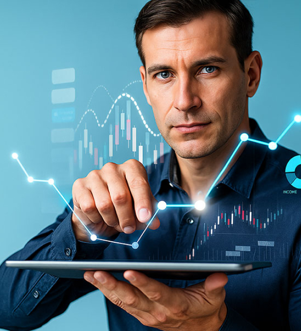 Profesionales analizando gráficos financieros en la Universidad César Vallejo.